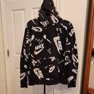 Nike Black and White Graphic Hoodie Sz L
